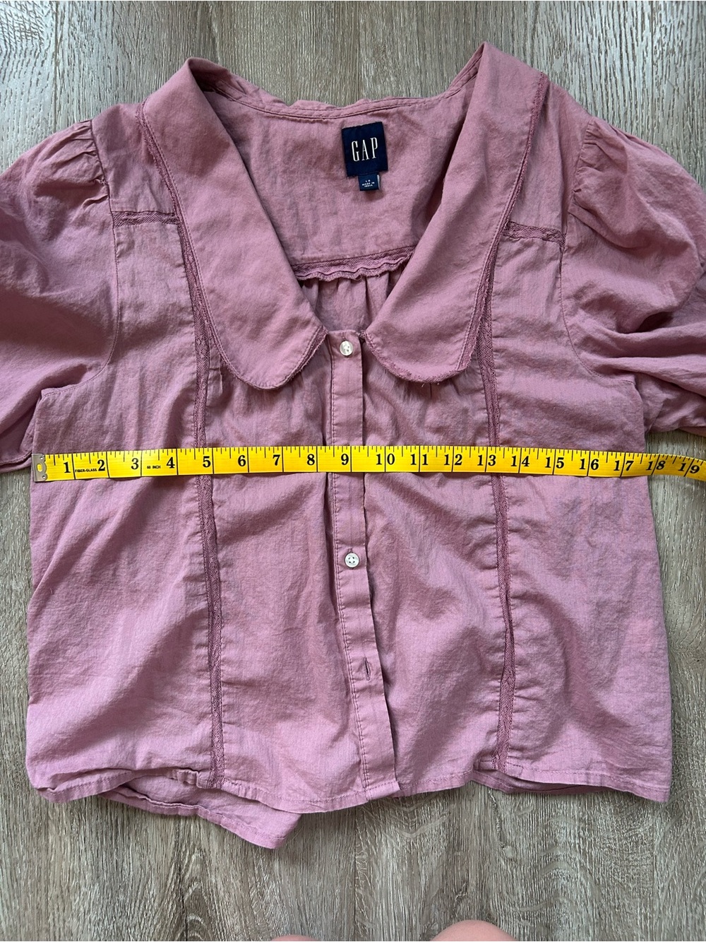 GAP Puff Sleeve Lace Collard Button-Front Blouse 100% Cotton - Picture 4 of 5